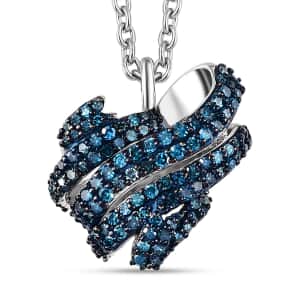 GP Amore Collection Blue Diamond 0.50 ctw Heart Pendant Necklace in Rhodium Over Sterling Silver 20 Inches