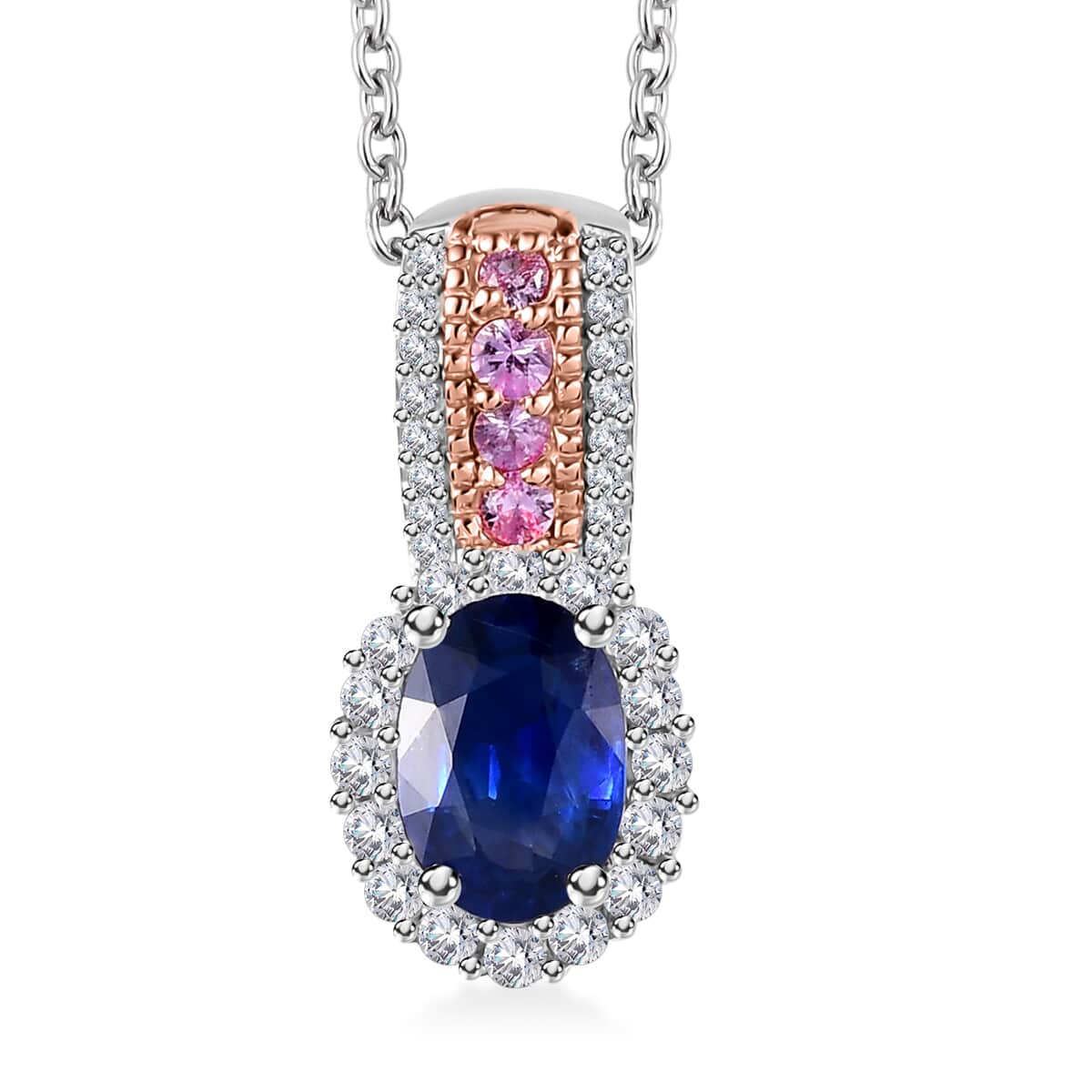 Ceylon Blue Sapphire and Multi Gemstone 1.35 ctw Ocean Blossom Pendant Necklace in 18K Vermeil RG and Rhodium Over Sterling Silver 20 Inches image number 0