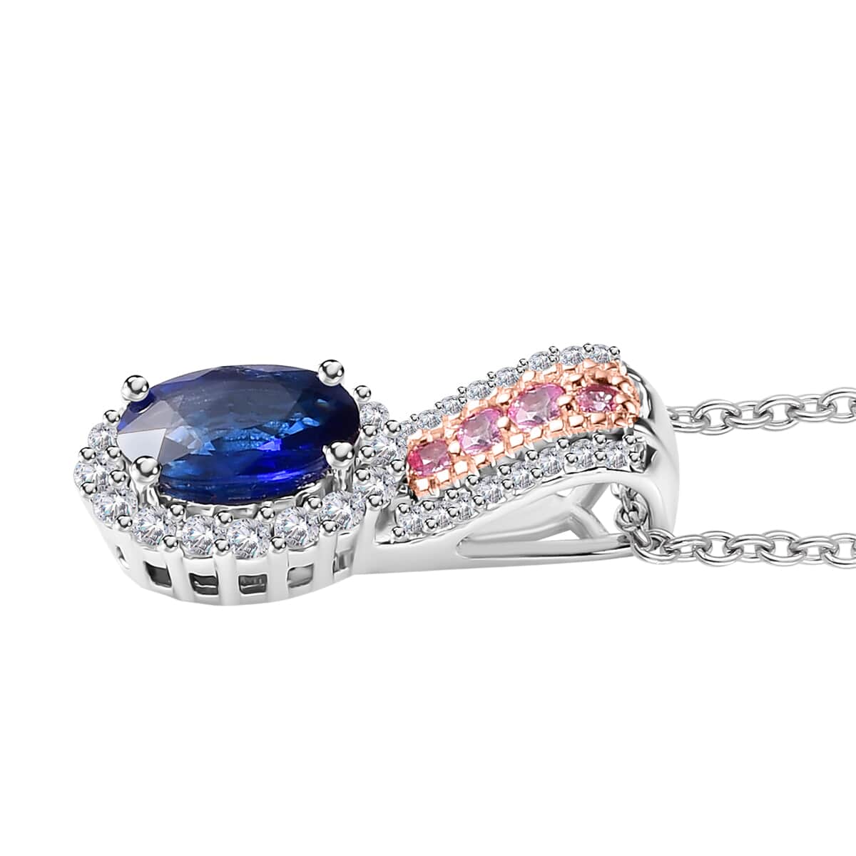 Ceylon Blue Sapphire and Multi Gemstone 1.35 ctw Ocean Blossom Pendant Necklace in 18K Vermeil RG and Rhodium Over Sterling Silver 20 Inches image number 3