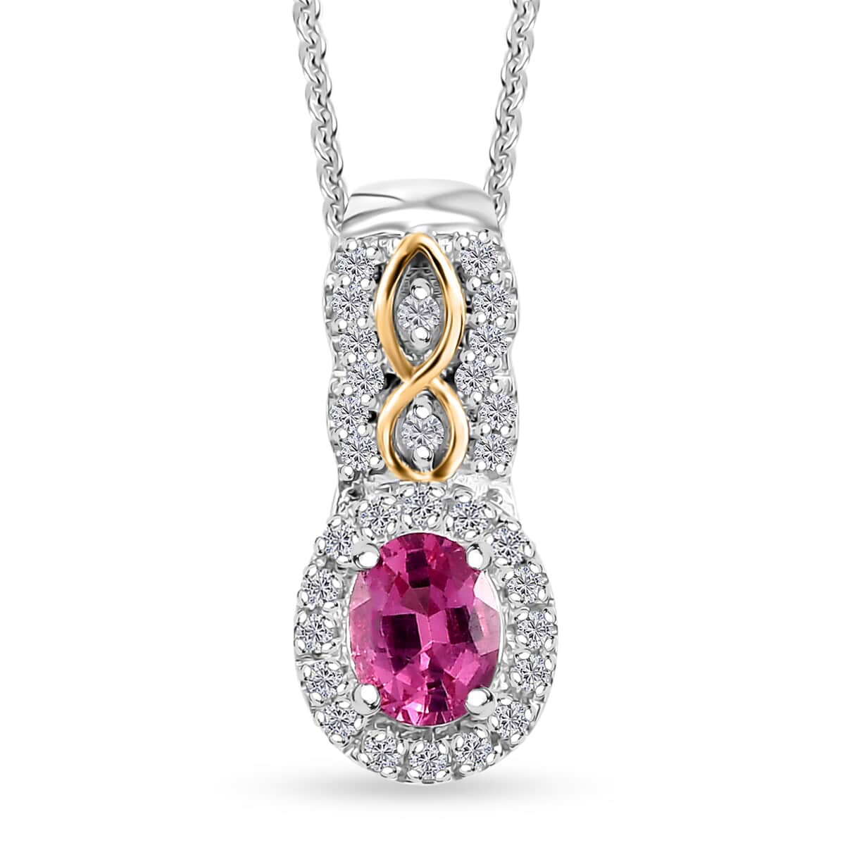 Mahenge Spinel and White Zircon 0.60 ctw Eternal Blossom Pendant Necklace in Rhodium and YG Over Sterling Silver 20 Inches image number 0