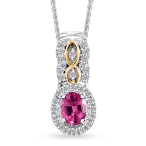 Mahenge Spinel and White Zircon 0.60 ctw Eternal Blossom Pendant Necklace in Rhodium and YG Over Sterling Silver 20 Inches