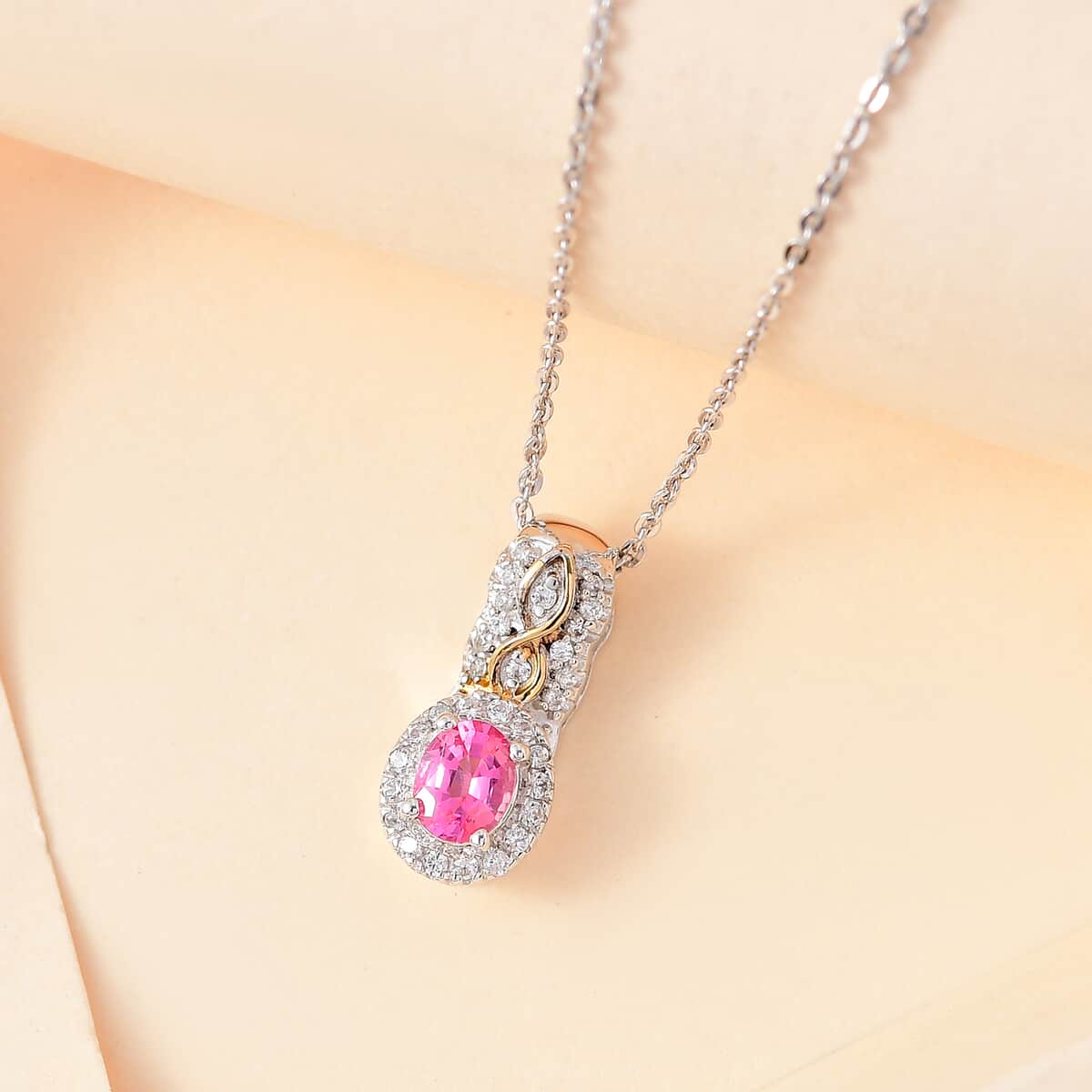 Mahenge Spinel and White Zircon 0.60 ctw Eternal Blossom Pendant Necklace in Rhodium and YG Over Sterling Silver 20 Inches image number 1