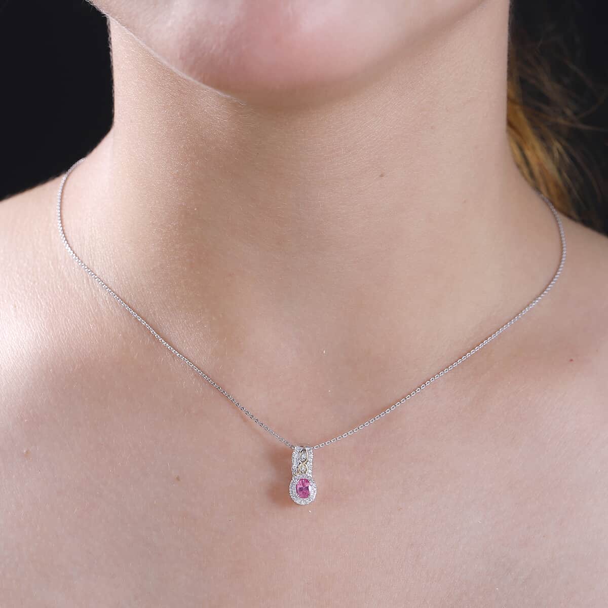 Mahenge Spinel and White Zircon 0.60 ctw Eternal Blossom Pendant Necklace in Rhodium and YG Over Sterling Silver 20 Inches image number 2