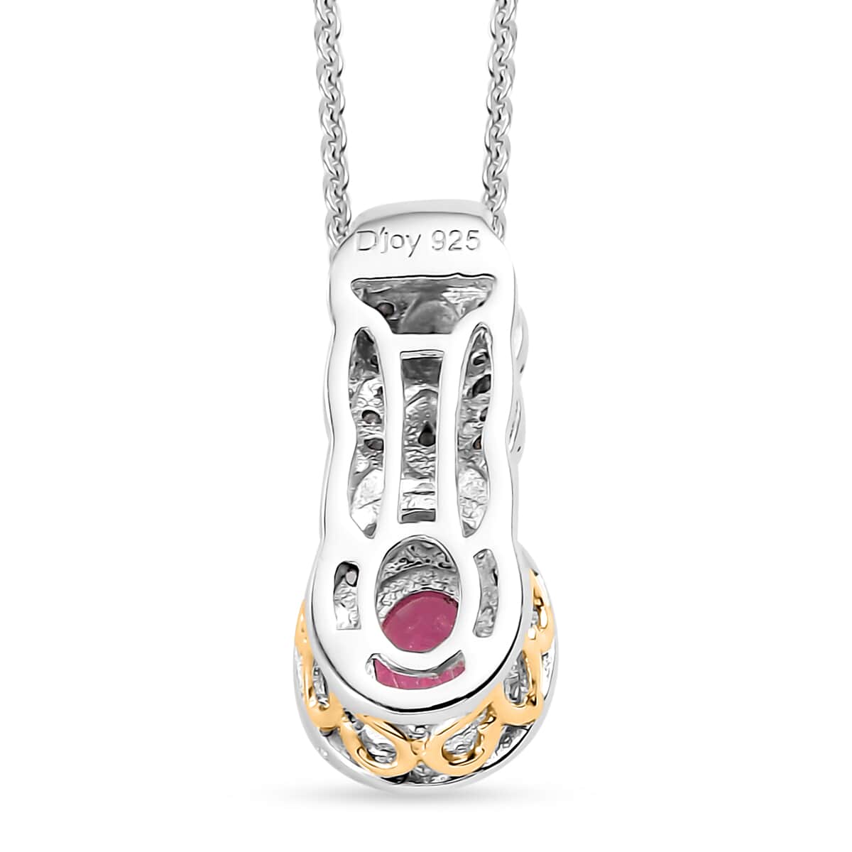 Mahenge Spinel and White Zircon 0.60 ctw Eternal Blossom Pendant Necklace in Rhodium and YG Over Sterling Silver 20 Inches image number 4