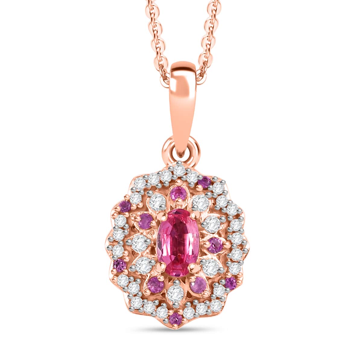 Mahenge Spinel and Multi Gemstone 0.75 ctw Sunset Bloom Pendant Necklace in 18K Vermeil Rose Gold Over Sterling Silver 20 Inches image number 0