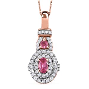 Mahenge Spinel and White Zircon 0.80 ctw Blossom Embrace Pendant Necklace in 18K Vermeil Rose Gold Over Sterling Silver 20 Inches