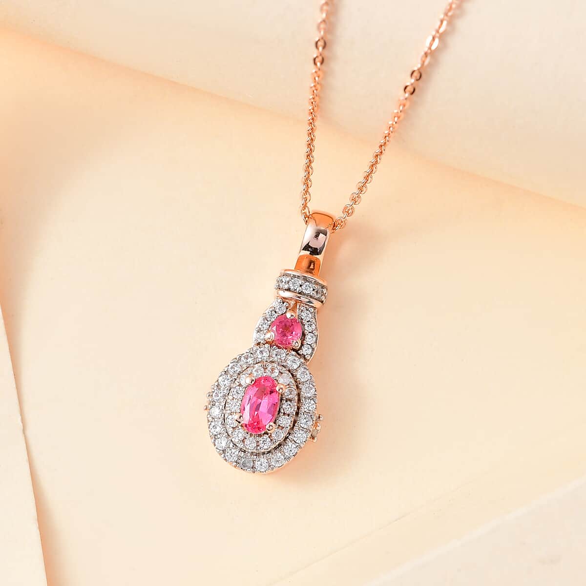 Mahenge Spinel and White Zircon 0.80 ctw Blossom Embrace Pendant Necklace in 18K Vermeil Rose Gold Over Sterling Silver 20 Inches image number 1