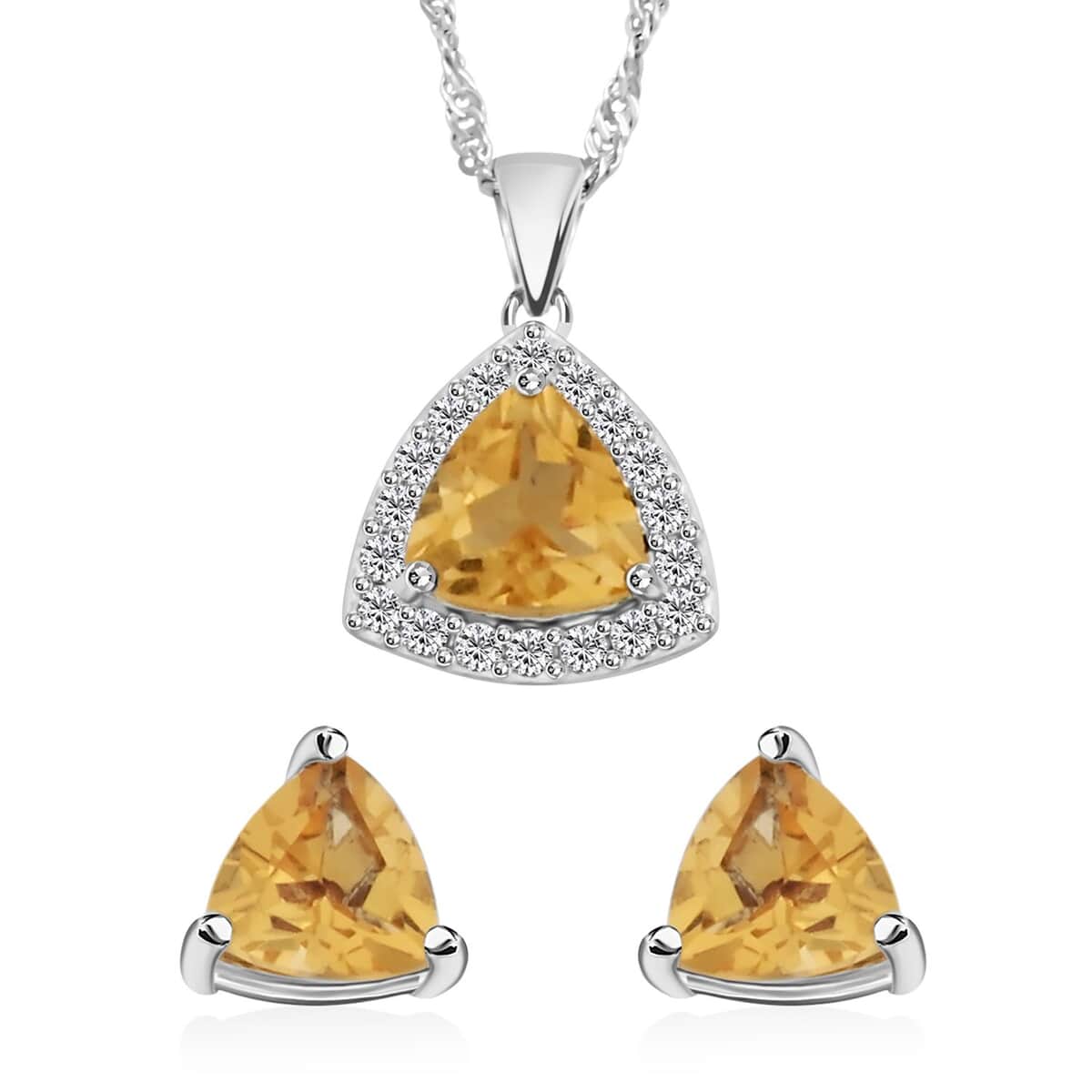 Simulated Citrine and Simulated Diamond 2.75 ctw Earrings, Pendant Necklace in Silvertone 18 Inches image number 0