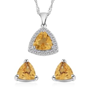 Simulated Citrine and Simulated Diamond 2.75 ctw Earrings, Pendant Necklace in Silvertone 18 Inches