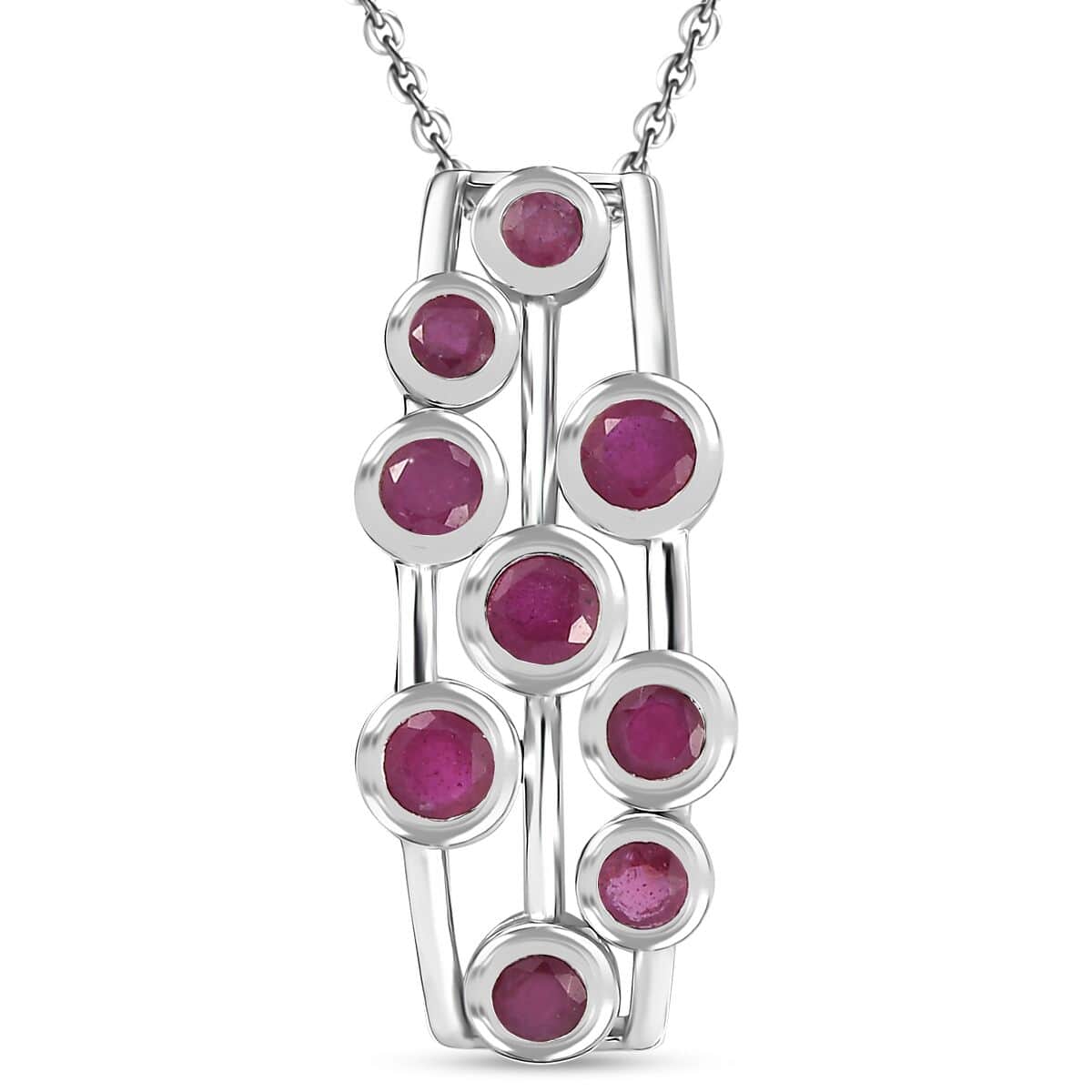 Doorbuster Niassa Ruby (FF) 2.65 ctw Bubbles Pendant Necklace in Rhodium Over Sterling Silver 20 Inches image number 0