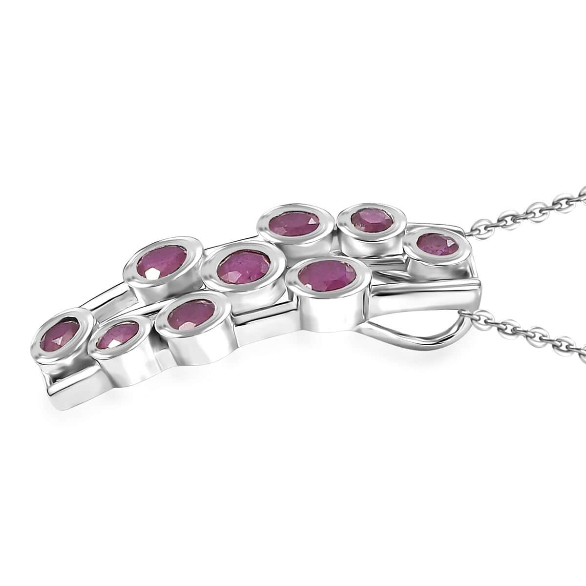 Doorbuster Niassa Ruby (FF) 2.65 ctw Bubbles Pendant Necklace in Rhodium Over Sterling Silver 20 Inches image number 3