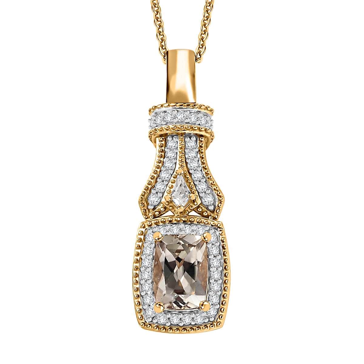 AAA Turkizite and White Zircon 1.60 ctw Art Deco Pendant Necklace in 18K Vermeil Yellow Gold Over Sterling Silver 20 Inches image number 0