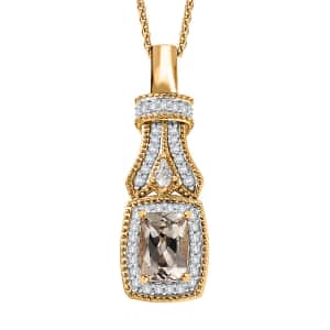 AAA Turkizite and White Zircon 1.60 ctw Art Deco Pendant Necklace in 18K Vermeil Yellow Gold Over Sterling Silver 20 Inches