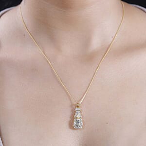 AAA Turkizite and White Zircon 1.60 ctw Art Deco Pendant Necklace in 18K Vermeil Yellow Gold Over Sterling Silver 20 Inches