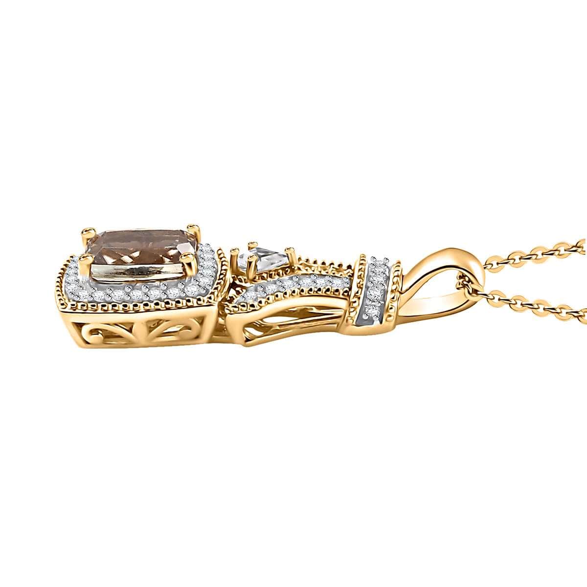 AAA Turkizite and White Zircon 1.60 ctw Art Deco Pendant Necklace in 18K Vermeil Yellow Gold Over Sterling Silver 20 Inches image number 3