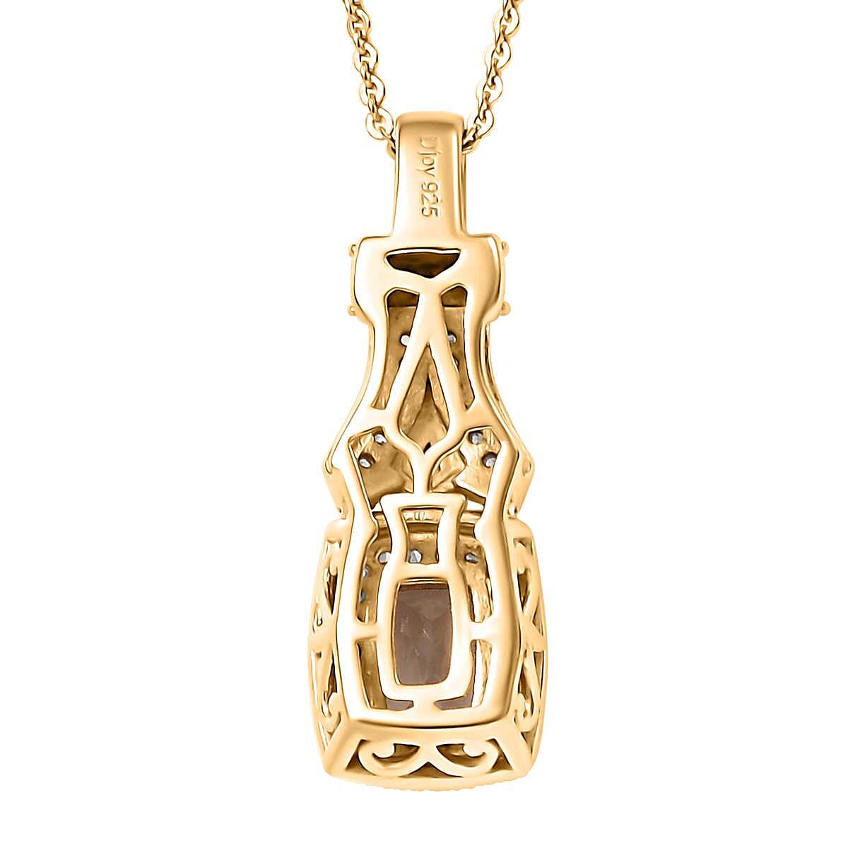 AAA Turkizite and White Zircon 1.60 ctw Art Deco Pendant Necklace in 18K Vermeil Yellow Gold Over Sterling Silver 20 Inches