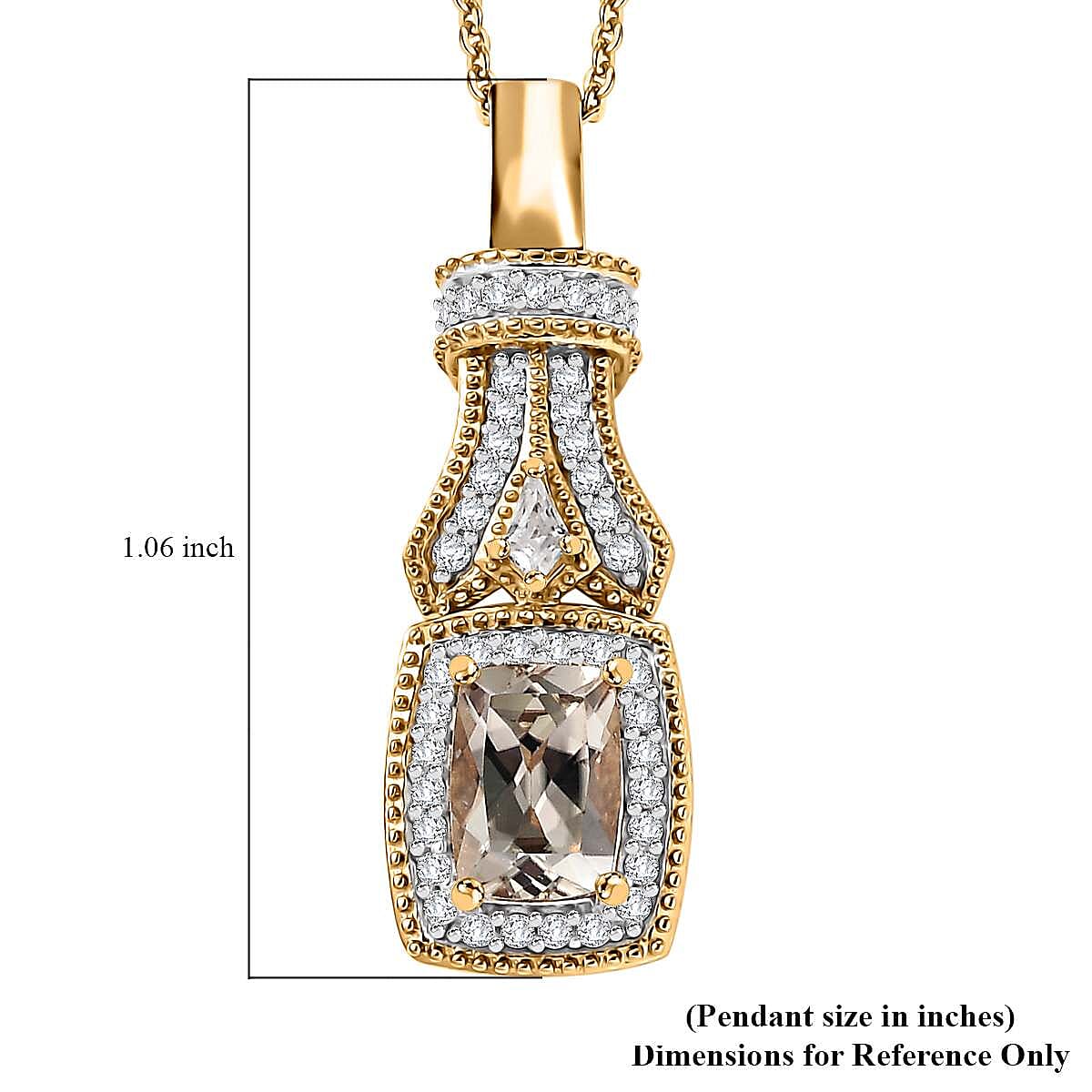 AAA Turkizite and White Zircon 1.60 ctw Art Deco Pendant Necklace in 18K Vermeil Yellow Gold Over Sterling Silver 20 Inches
