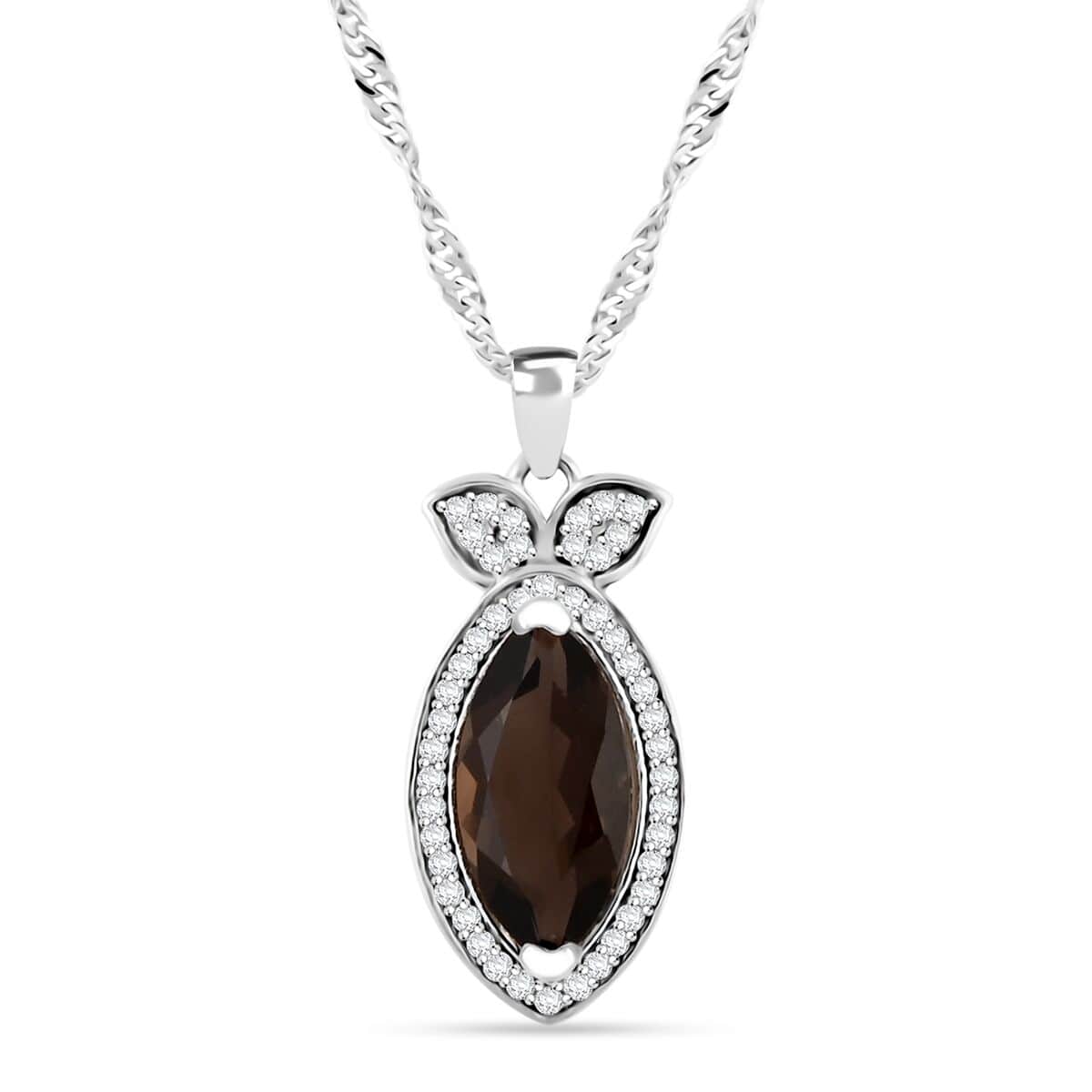 Simulated Smoky Quartz and Simulated Diamond 3.00 ctw Earrings, Pendant Necklace in Silvertone 18 Inches image number 2