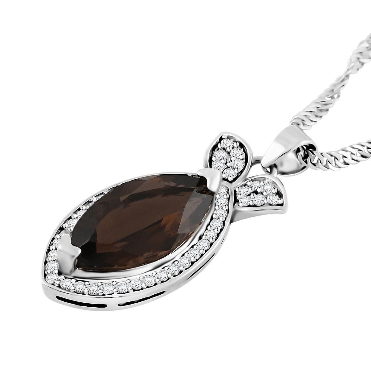 Simulated Smoky Quartz and Simulated Diamond 3.00 ctw Earrings, Pendant Necklace in Silvertone 18 Inches