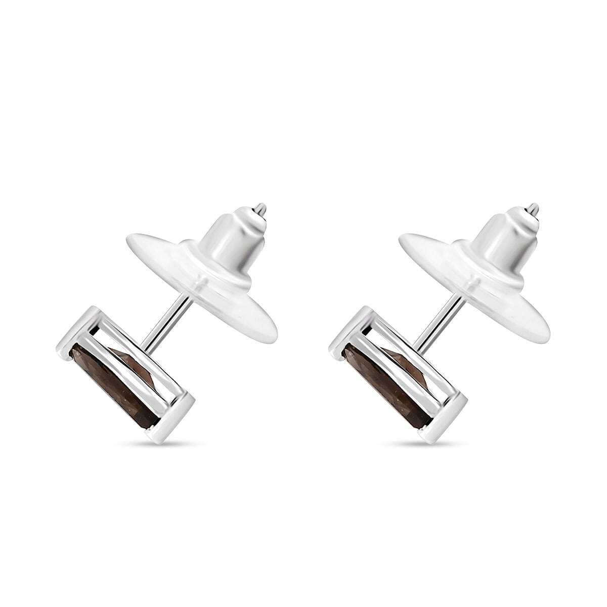 Simulated Smoky Quartz and Simulated Diamond 3.00 ctw Earrings, Pendant Necklace in Silvertone 18 Inches