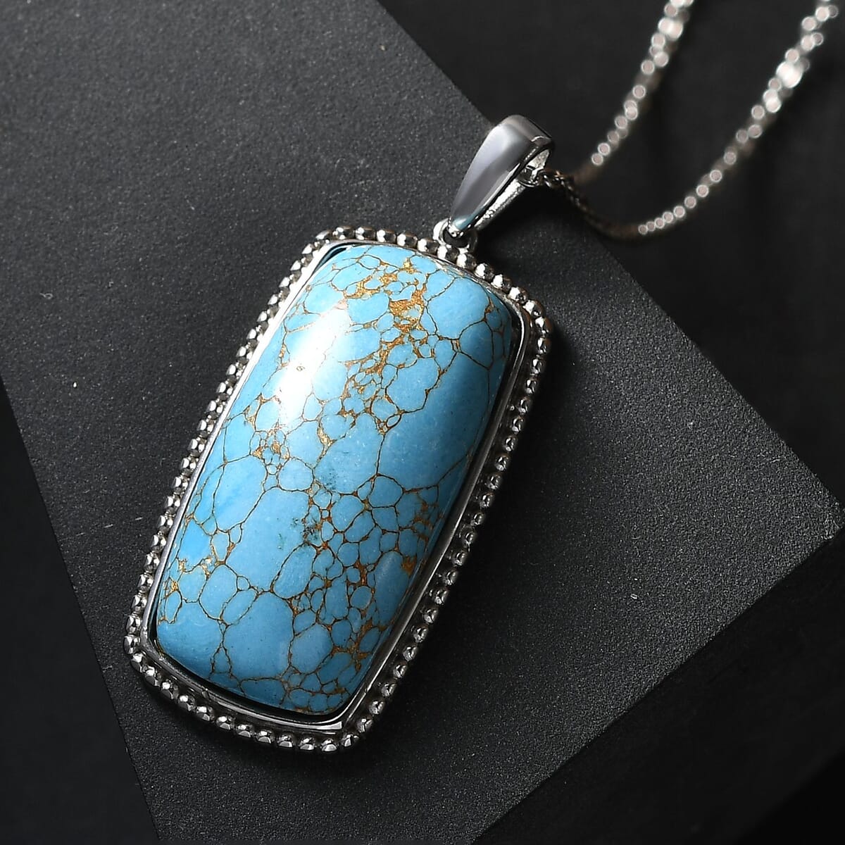 Mojave Blue Turquoise 24.80 ctw Pendant Necklace in Stainless Steel 20 Inches image number 1