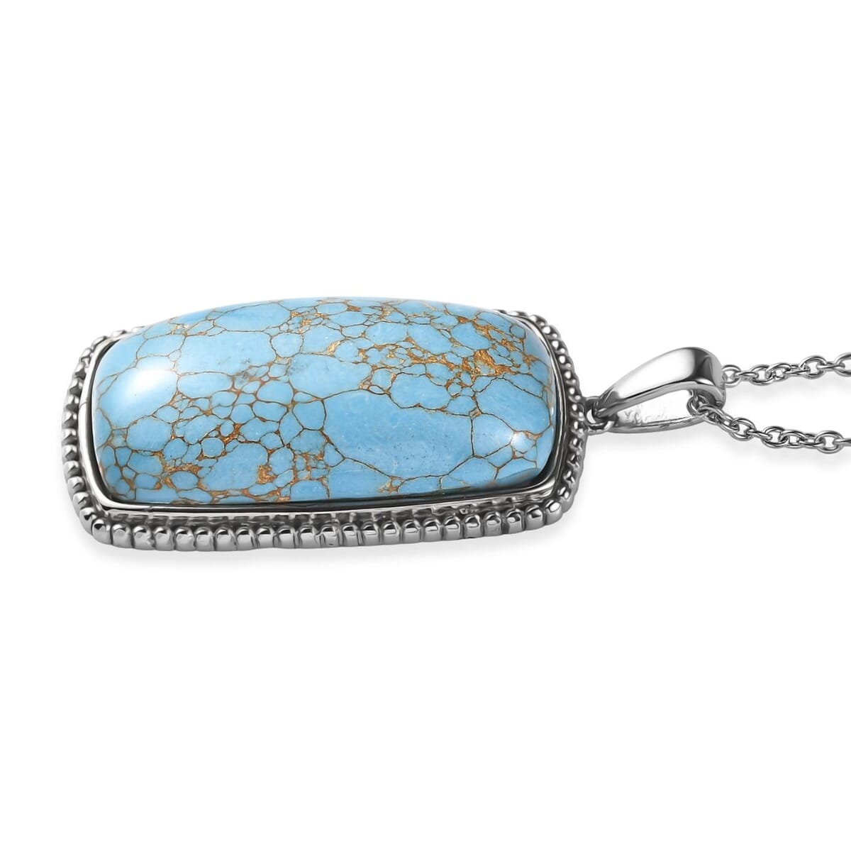 Mojave Blue Turquoise 24.80 ctw Pendant Necklace in Stainless Steel 20 Inches image number 3