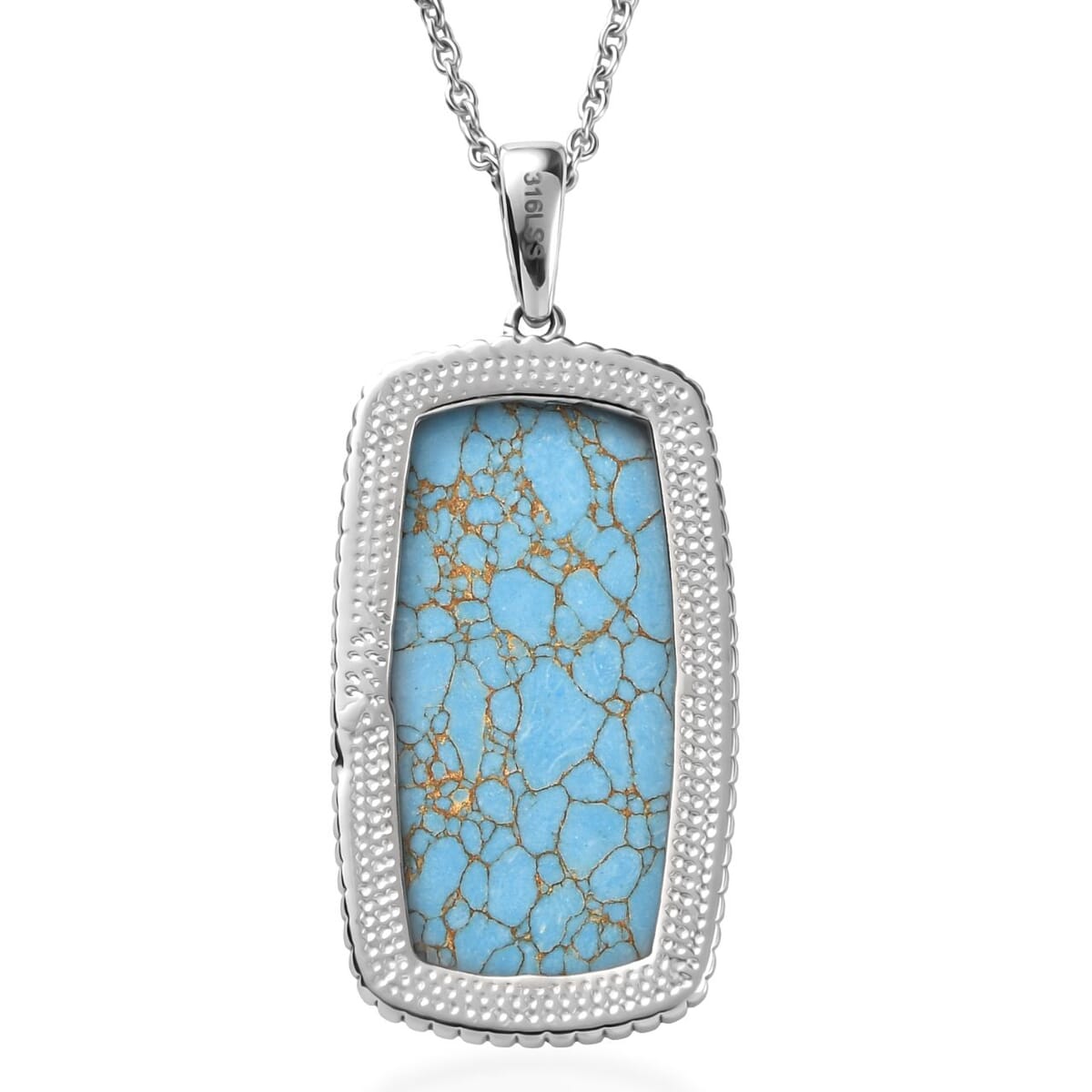 Mojave Blue Turquoise 24.80 ctw Pendant Necklace in Stainless Steel 20 Inches image number 4