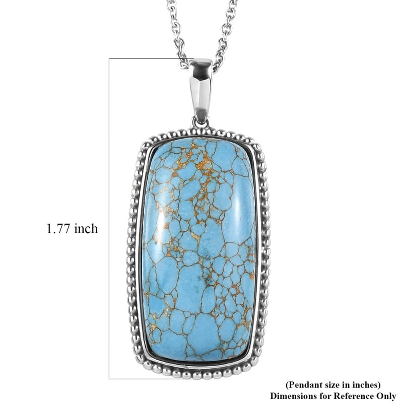 Mojave Blue Turquoise 24.80 ctw Pendant Necklace in Stainless Steel 20 Inches