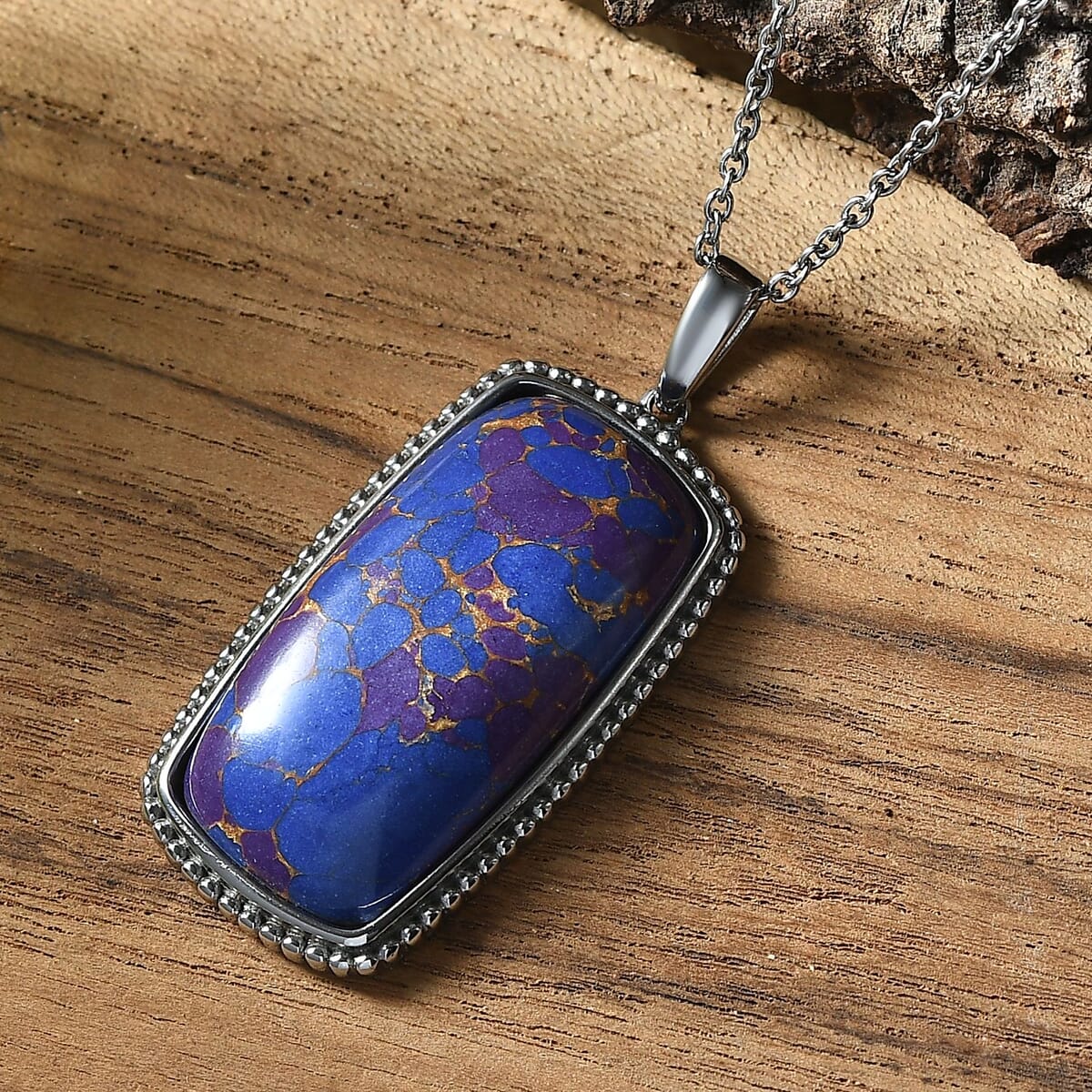 Mojave Purple Turquoise 24.85 ctw Pendant Necklace in Stainless Steel 20 Inches image number 1