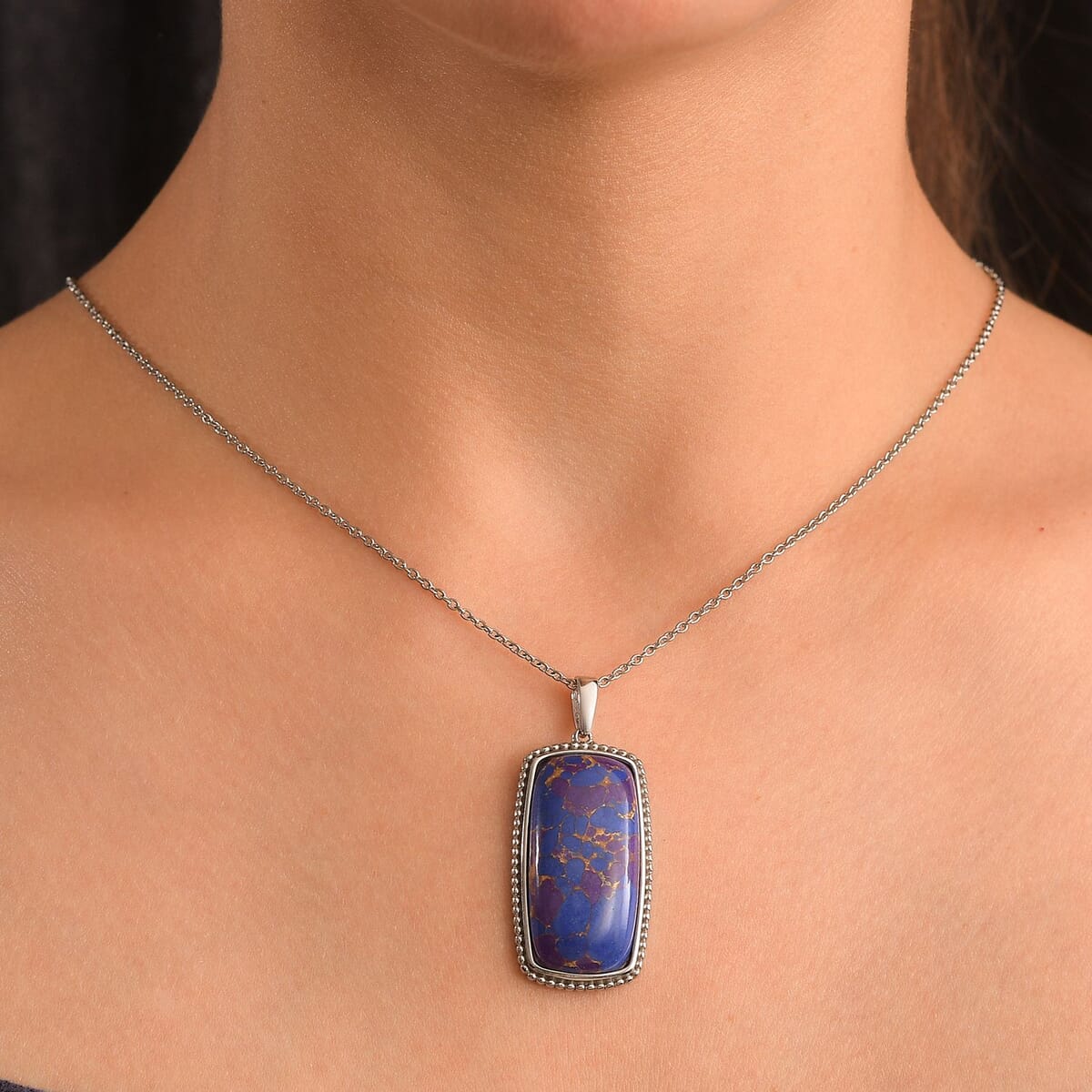Mojave Purple Turquoise 24.85 ctw Pendant Necklace in Stainless Steel 20 Inches image number 2