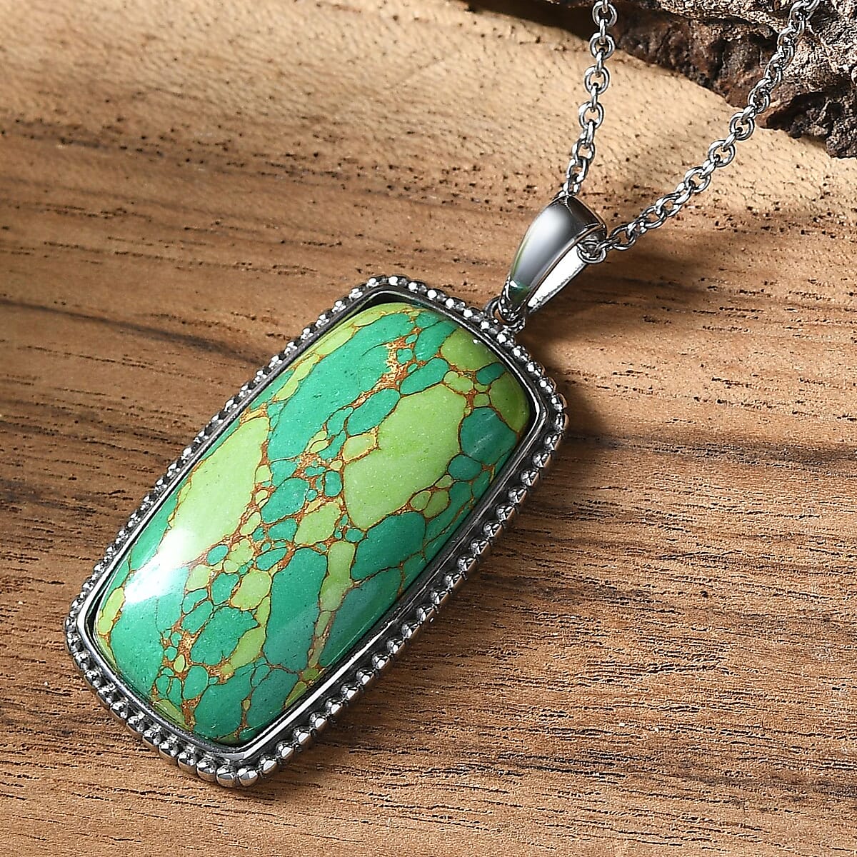 Mojave Green Turquoise 24.00 ctw Pendant Necklace in Stainless Steel 20 Inches image number 1