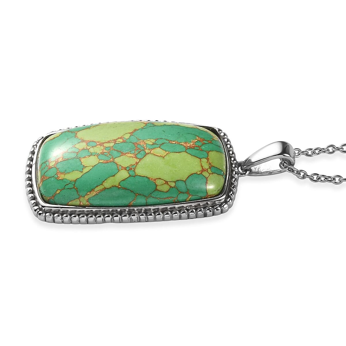 Mojave Green Turquoise 24.00 ctw Pendant Necklace in Stainless Steel 20 Inches image number 3