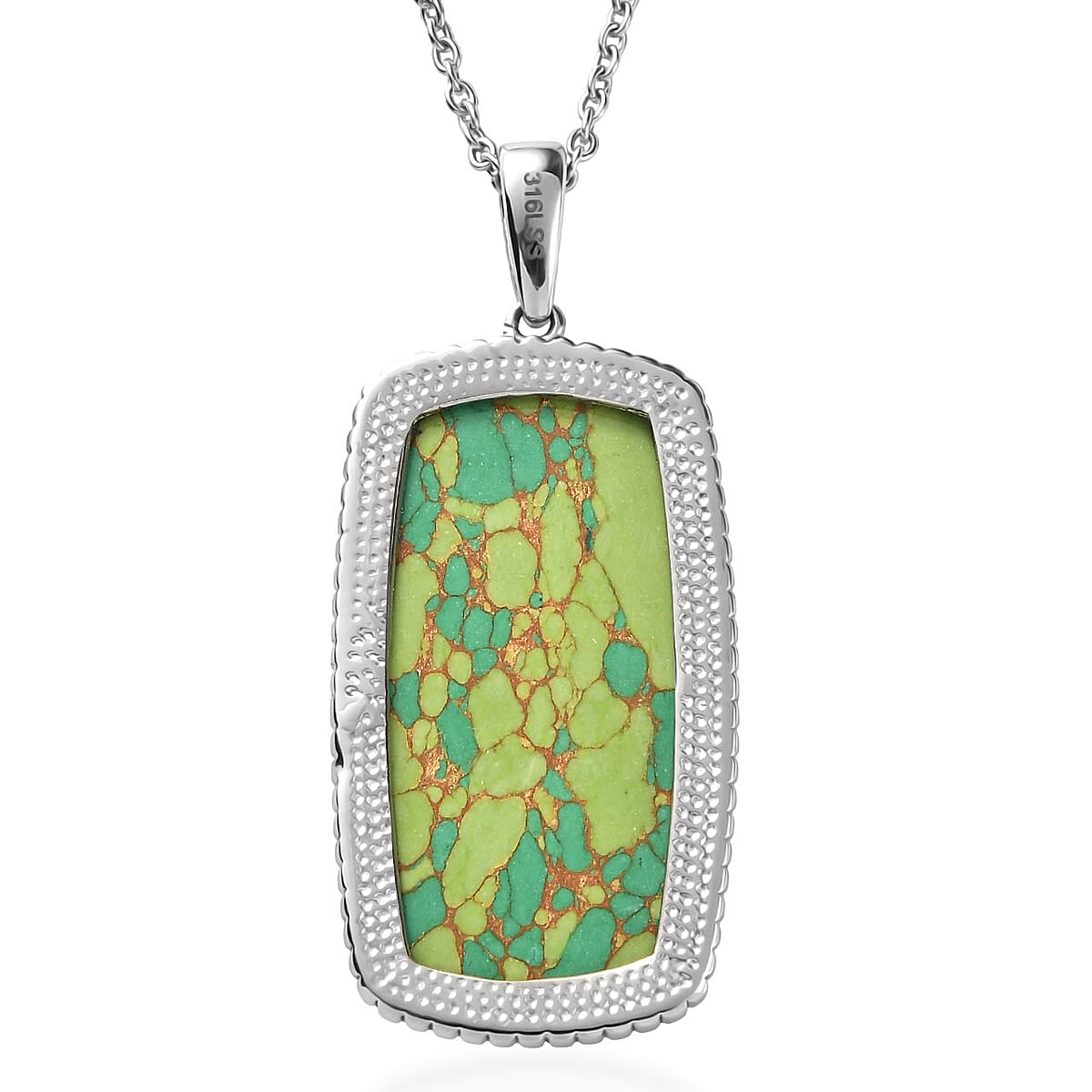 Mojave Green Turquoise 24.00 ctw Pendant Necklace in Stainless Steel 20 Inches image number 4