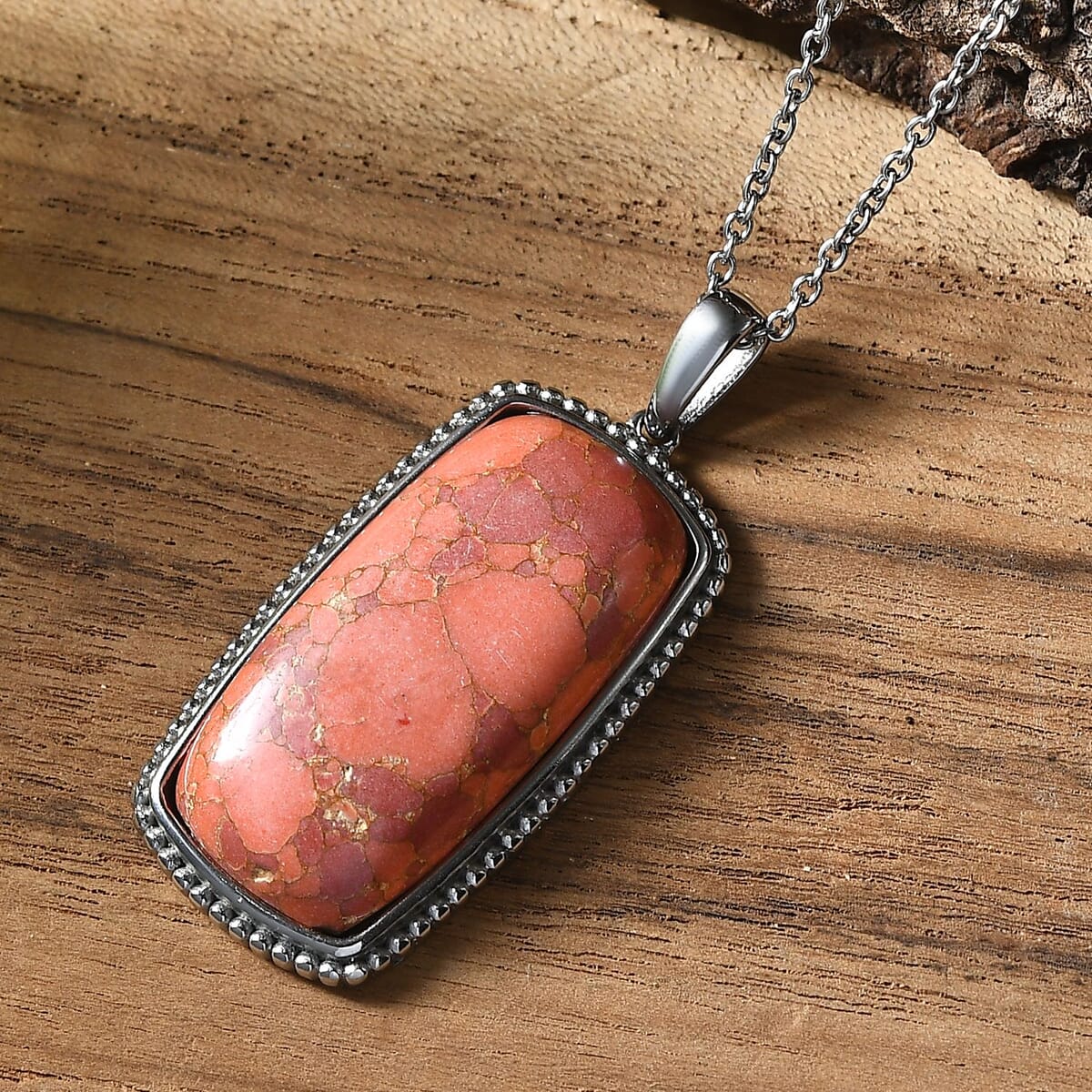 Mojave Oragne Turquoise 24.50 ctw Pendant Necklace in Stainless Steel 20 Inches image number 1