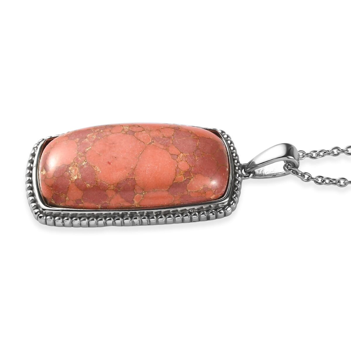 Mojave Oragne Turquoise 24.50 ctw Pendant Necklace in Stainless Steel 20 Inches image number 3