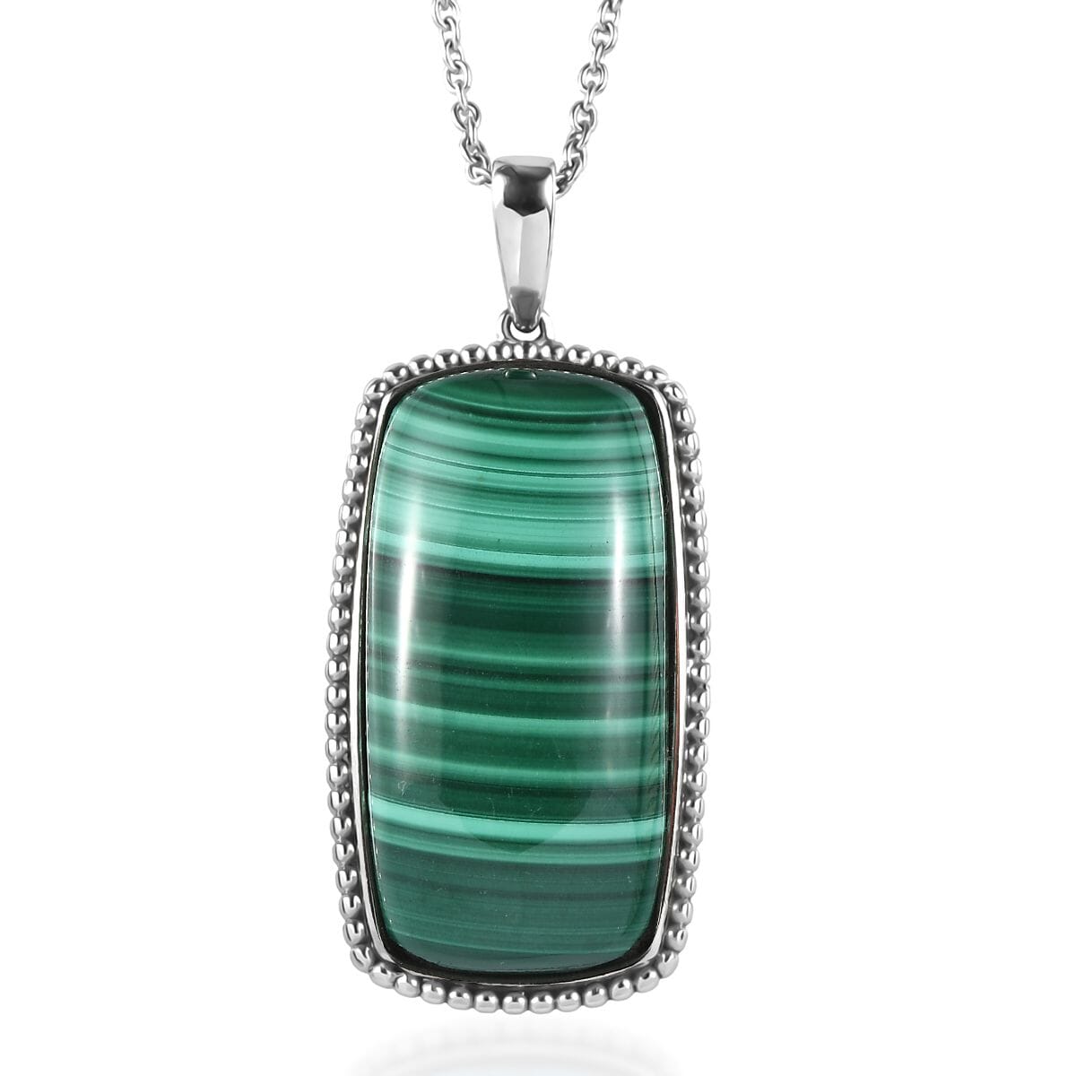 African Malachite 40.90 ctw Pendant Necklace in Stainless Steel 20 Inches image number 0