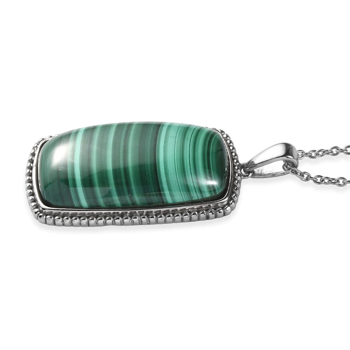 African Malachite 40.90 ctw Pendant Necklace in Stainless Steel 20 Inches image number 3