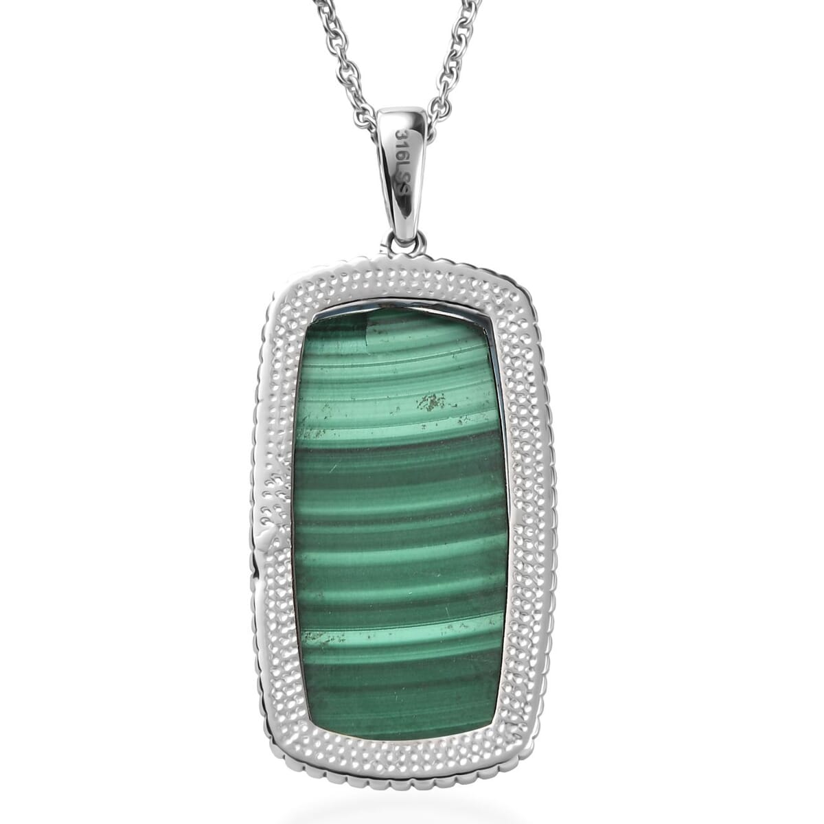 African Malachite 40.90 ctw Pendant Necklace in Stainless Steel 20 Inches image number 4