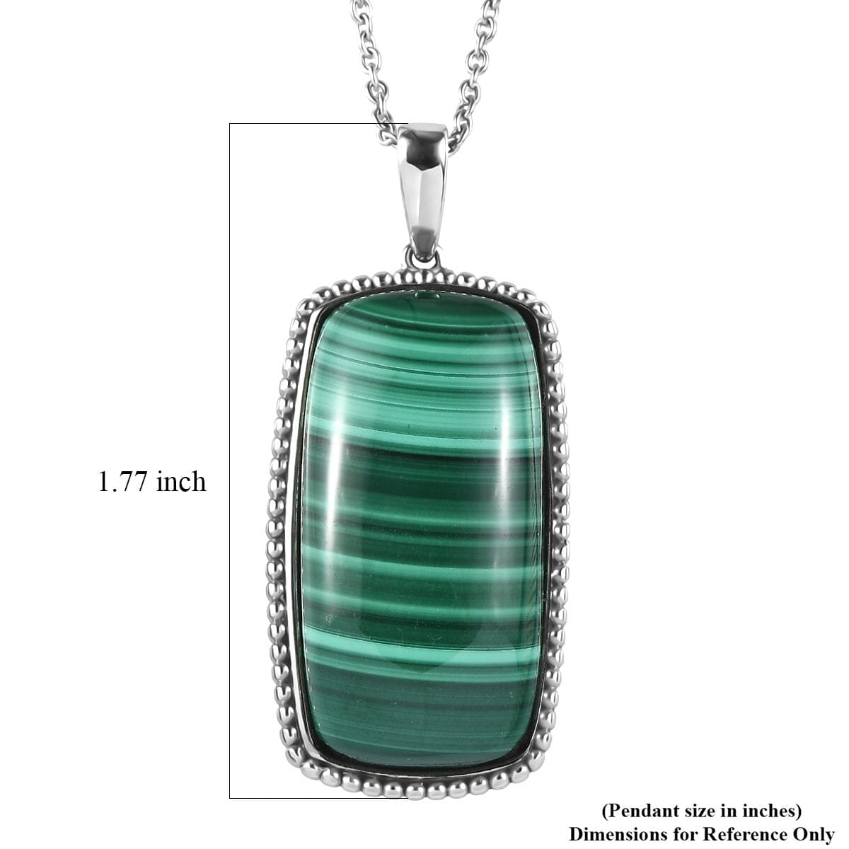 African Malachite 40.90 ctw Pendant Necklace in Stainless Steel 20 Inches image number 5