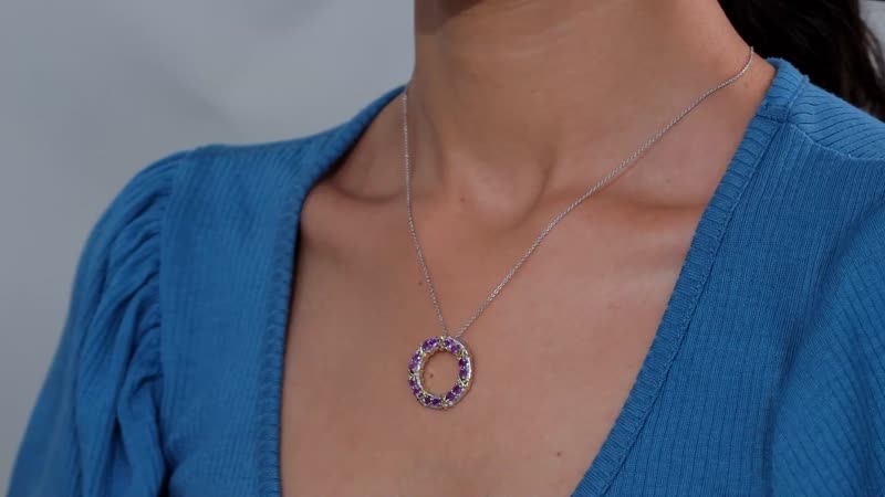 African Amethyst 1.50 ctw Circle Pendant Necklace in 18K Vermeil YG and Rhodium Over Sterling Silver 20 Inches