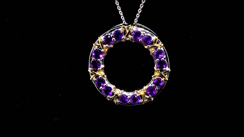African Amethyst 1.50 ctw Circle Pendant Necklace in 18K Vermeil YG and Rhodium Over Sterling Silver 20 Inches