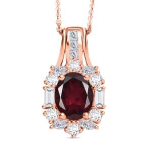 Doorbuster Orissa Rhodolite Garnet and Moissanite 3.90 ctw Scarlet Brilliance Pendant Necklace in 18K Vermeil Rose Gold Over Sterling Silver 20 Inches