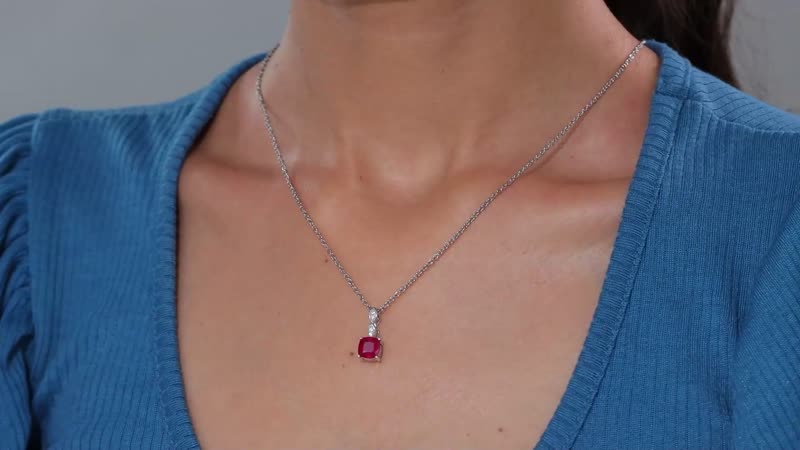 Niassa Ruby (FF), White Zircon 2.25 ctw Dewdrop Pendant in Rhodium Over Sterling Silver with Stainless Steel Necklace 20 Inches