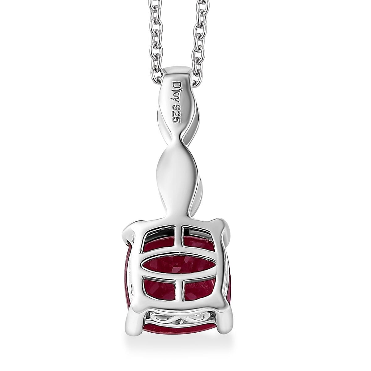 Niassa Ruby (FF), White Zircon 2.25 ctw Dewdrop Pendant in Rhodium Over Sterling Silver with Stainless Steel Necklace 20 Inches
