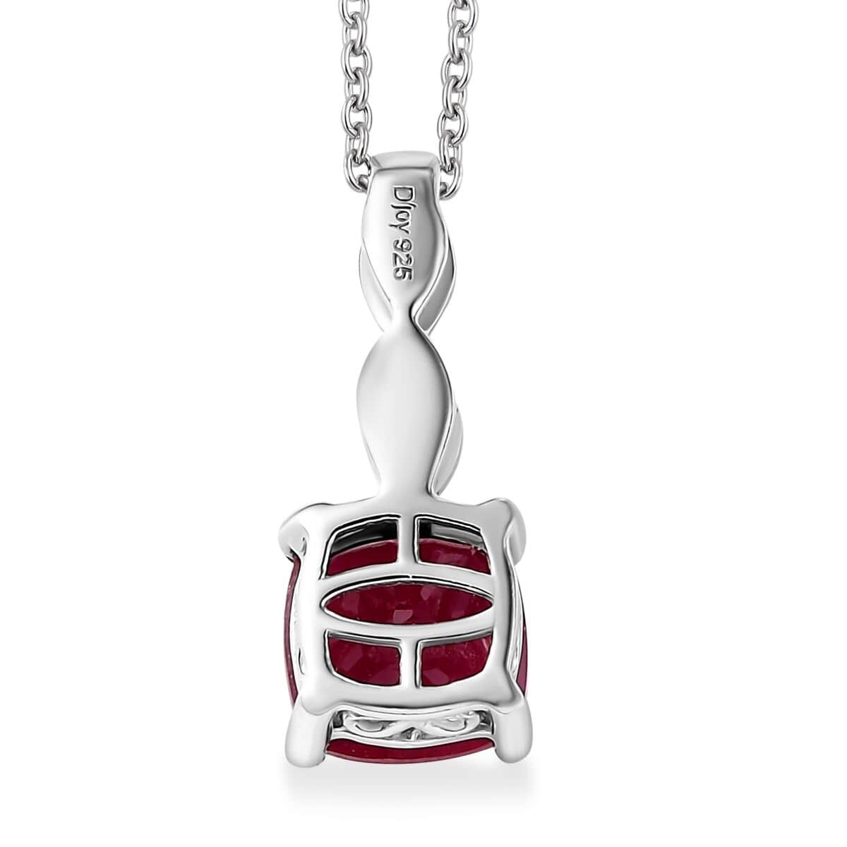 Niassa Ruby (FF), White Zircon 2.25 ctw Dewdrop Pendant in Rhodium Over Sterling Silver with Stainless Steel Necklace 20 Inches image number 4