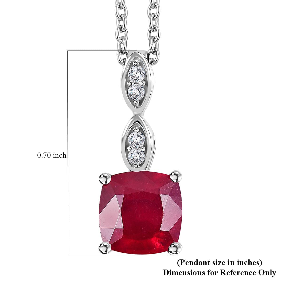 Niassa Ruby (FF), White Zircon 2.25 ctw Dewdrop Pendant in Rhodium Over Sterling Silver with Stainless Steel Necklace 20 Inches