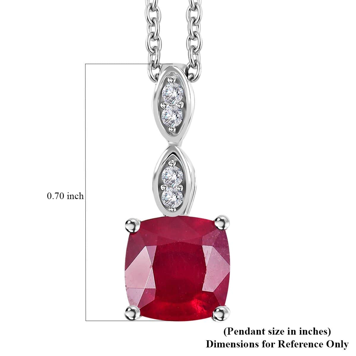 Niassa Ruby (FF), White Zircon 2.25 ctw Dewdrop Pendant in Rhodium Over Sterling Silver with Stainless Steel Necklace 20 Inches image number 5