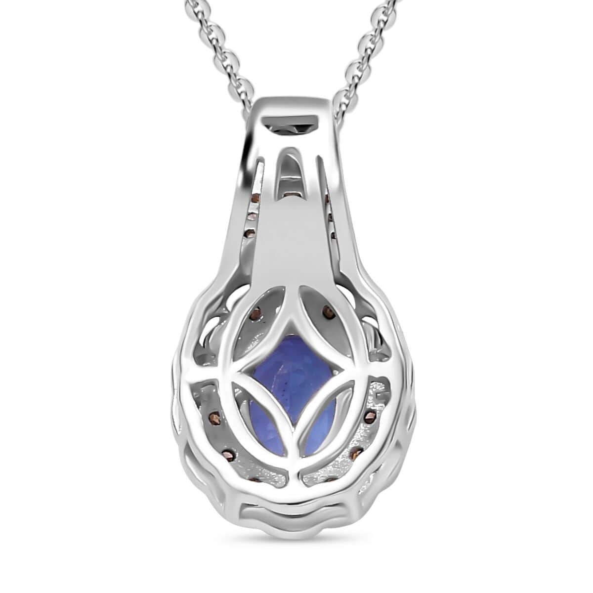 TLV Tanzanite, Natural Champagne and White Diamond (0.25 cts) Pendant Necklace (20 Inches) in Rhodium Over Sterling Silver 1.00 ctw image number 4