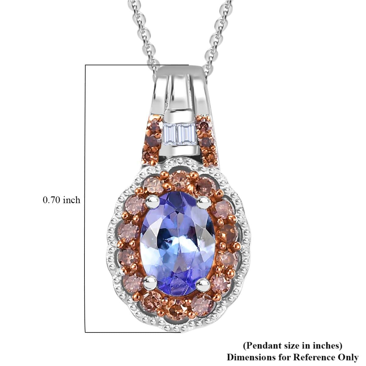 TLV Tanzanite, Natural Champagne and White Diamond (0.25 cts) Pendant Necklace (20 Inches) in Rhodium Over Sterling Silver 1.00 ctw image number 5