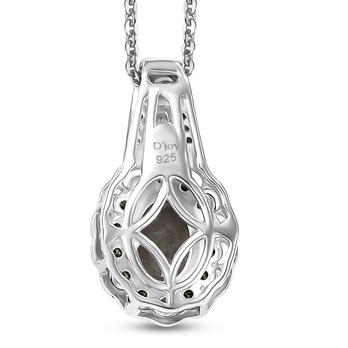 Green Tanzanite, Green and White Diamond 1.10 ctw Blooming Flower Pendant Necklace in Rhodium Over Sterling Silver 20 Inches image number 4